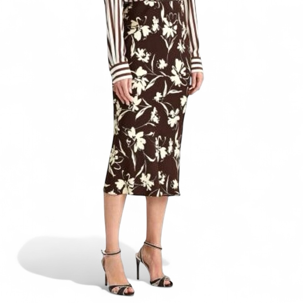 Ralph Lauren Collection Kaela Silk Floral Skirt Women 10 Chocolate Brown